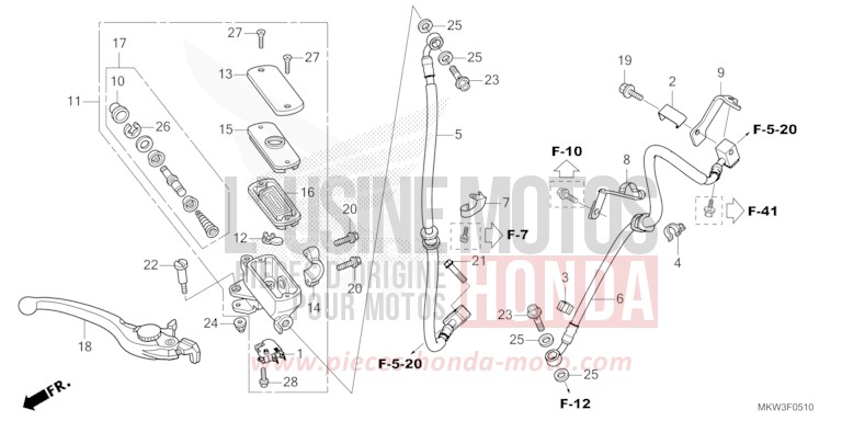 HAUPTBREMSZYLINDER, VORNE ZYLINDER von NC750X "Meca" PEARL GLARE WHITE (NHB53) von 2021